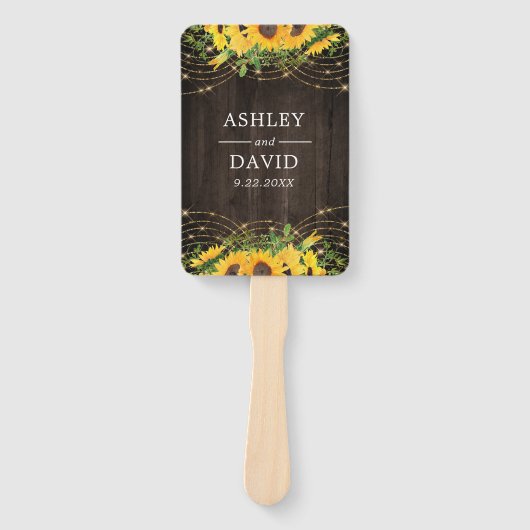 Sonnenblume Gold String Lights Rustikale Hochzeit Fächer (Vorderseite)