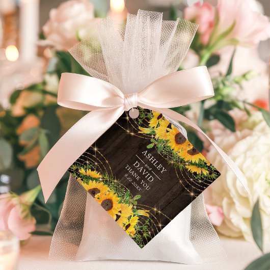 Sonnenblume Gold String Lights Rustikale Hochzeit Geschenkanhänger