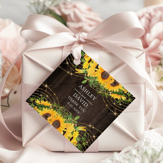 Sonnenblume Gold String Lights Rustikale Hochzeit Geschenkanhänger