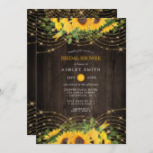 Sonnenblume Gold String Lights Rustikales Brautpar Einladung (Vorne/Hinten)