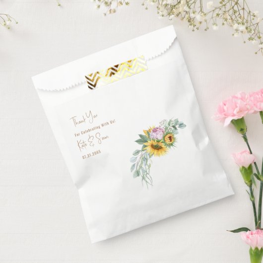 Sonnenblume Gold Text White Wedding Geschenktütchen (Versiegelt)