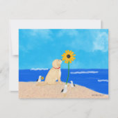 Sonnenblume Golden Retriever am Strand Note Card Mitteilungskarte (Vorderseite)