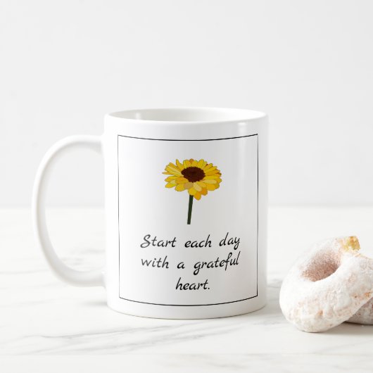 Sonnenblume Grateful Herztypografie Kaffeetasse (Mit Donut)