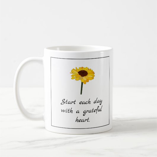 Sonnenblume Grateful Herztypografie Kaffeetasse (Links)