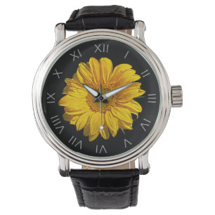 Sonnenblume Grau römische Zahlen Mens Armbanduhr