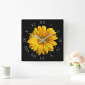 Sonnenblume Grau römische Zahlen wca Quadratische Wanduhr (Zuhause)