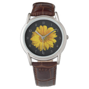 Sonnenblume Grau-Script-Nummern ansehen Armbanduhr