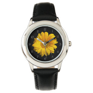 Sonnenblume Graue Skriptnummern Kinder beobachten Armbanduhr