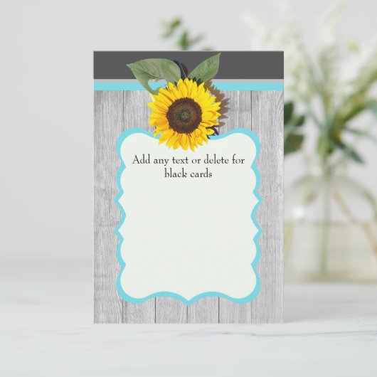 Sonnenblume Graues Holz aquamarin blau Rustikale H Einladung (Stehend Vorderseite)