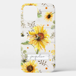 Sonnenblume Graugelbe Hummeln Rustikales Skript Case-Mate iPhone Hülle