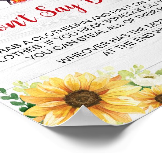 Sonnenblume GRILLEN Baby Shower Say Baby nicht Poster (Ecke)