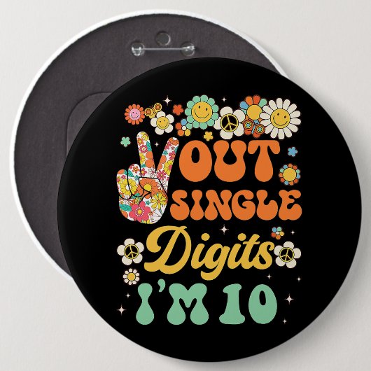 Sonnenblume Groovy Peace Out Single Digits Im 10 B Button (Vorne & Hinten)