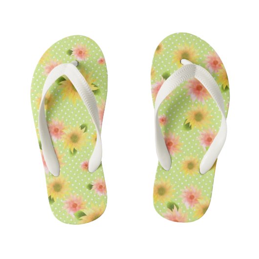 Sonnenblume Grün. Kid's Flip Flops Kinderbadesandalen (Fußbett)