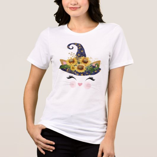 Sonnenblume Halloween Hexenkatze Kitty Tri-Blend Shirt (Vorderseite)
