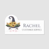 Sonnenblume Halloween Hexenkatze Personalisierter  Namensschild (Vorderseite)