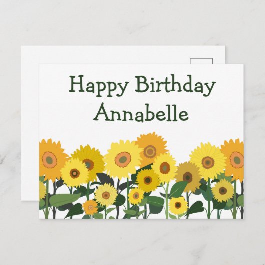 Sonnenblume Happy Birthday Beautiful Personalisier Postkarte (Vorne/Hinten)