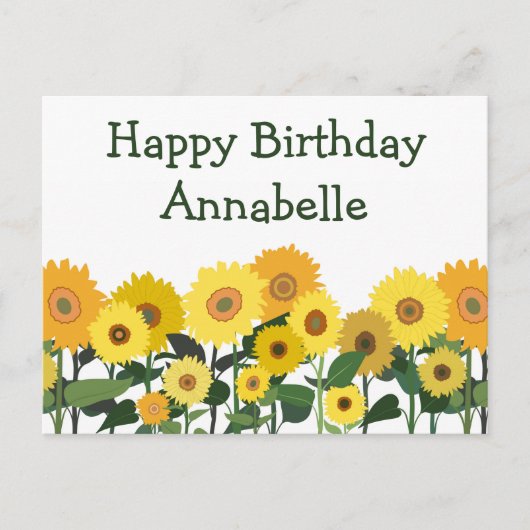 Sonnenblume Happy Birthday Beautiful Personalisier Postkarte (Vorderseite)