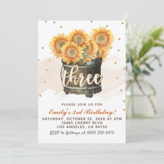 Sonnenblume Herbst 3. Geburtstag Einladung (Stehend Vorderseite)
