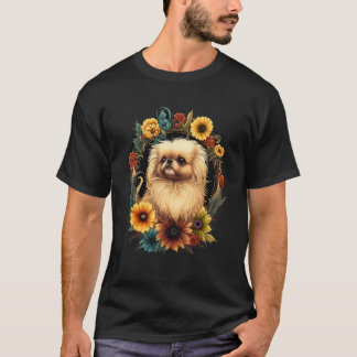 Sonnenblume Hippie Floral Pekingese Hund T-Shirt