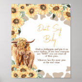 Sonnenblume Hochland Kuh Baby Dusche nicht sagen B Poster (Vorne)
