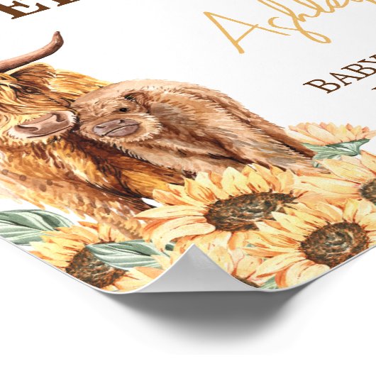 Sonnenblume Hochland Kuh Baby Dusche Willkommen Poster (Ecke)