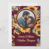 Sonnenblume Hochzeit Burgundy Alles in einem Foto Einladung (Vorderseite)