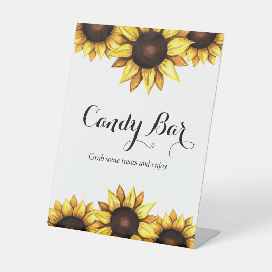 Sonnenblume Hochzeit Candy Bar Pedestal Zeichen Sockelschild (Vorderseite)