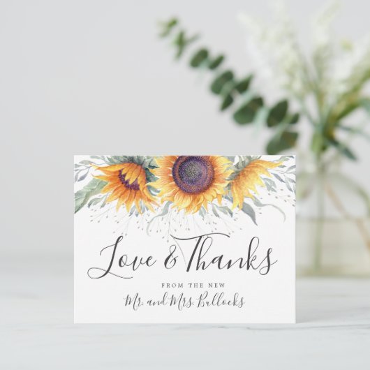 Sonnenblume | Hochzeit Danke Postkarte (Stehend Vorderseite)