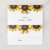 Sonnenblume Hochzeit Wasserfarbe Gelb Weiß Platzkarte (Außenseite Aufgefaltet)