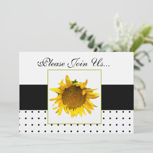 Sonnenblume Hochzeitliche schwarz-weiße Punkte 2 Einladung (Stehend Vorderseite)