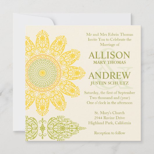 Sonnenblume-Hochzeits-Einladung Einladung (Vorderseite)