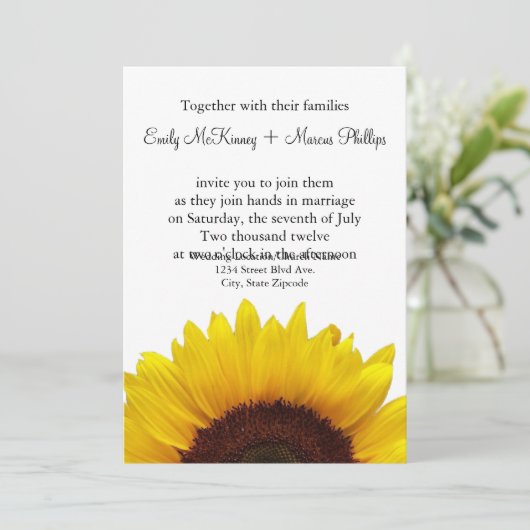 Sonnenblume-Hochzeits-Einladung Einladung (Stehend Vorderseite)