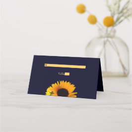 Sonnenblume Hochzeitsgefaltete Platzkarte (Navy Bl