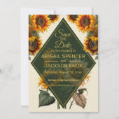 Sonnenblume Hochzeitsholzgrün Save the Date Karte (Vorderseite)