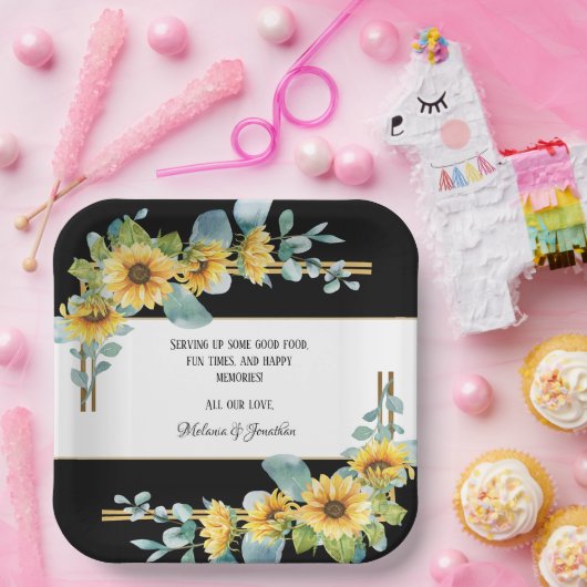 Sonnenblume Hochzeitspapier (schwarz) Pappteller (Party)