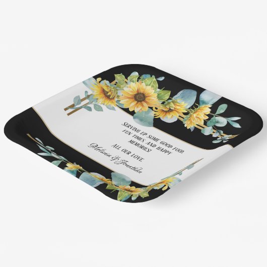 Sonnenblume Hochzeitspapier (schwarz) Pappteller (Gewinkelt)