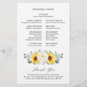 Sonnenblume Hochzeitsprogramm für Elfenbein Eukaly (Rückseite)