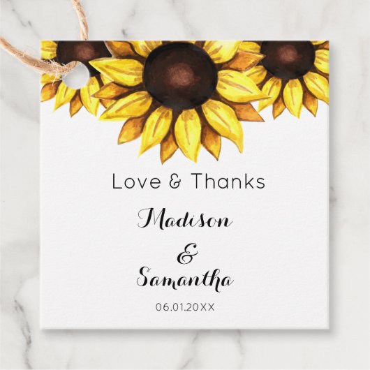 Sonnenblume Hochzeitsstift Brautparty Rustic Kraft Geschenkanhänger (Vorderseite)