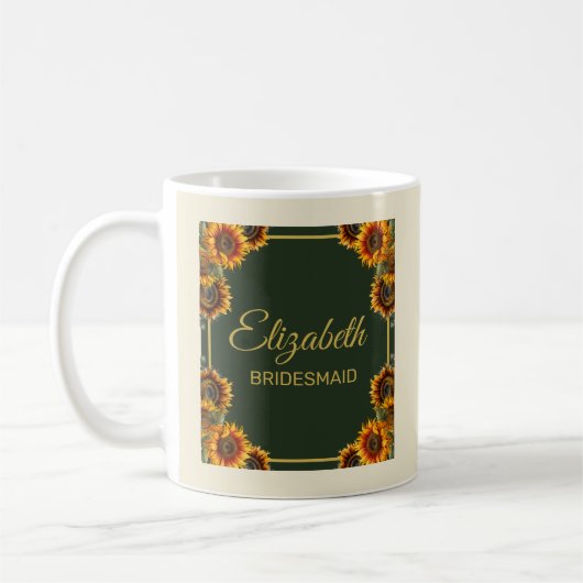 Sonnenblume Hochzeitswald Grüne Bridesmaid Geschen Kaffeetasse (Links)