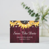 Sonnenblume Holz Burgund Hochzeit speichern das Da Ankündigungspostkarte (Stehend Vorderseite)