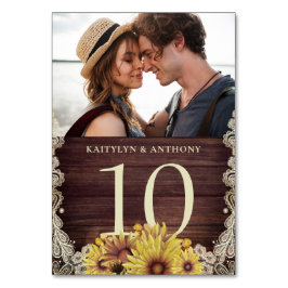 Sonnenblume Holz Elfenbeinspitze Foto Hochzeit Tischnummer