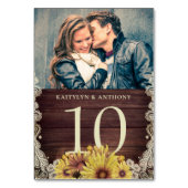 Sonnenblume Holz Elfenbeinspitze Foto Hochzeit Tischnummer (Rückseite)