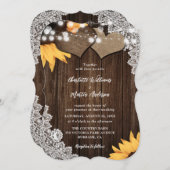 Sonnenblume Holz String Lights Blumenzange Hochzei Einladung (Vorne/Hinten)