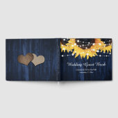 Sonnenblume Holz String Lights Navy Blue Wedding Gästebuch (Voll)
