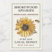 Sonnenblume Honey 2x3" Realistische Bee-Dashed-Gre Lebensmitteletikett (Einzelnes Label)