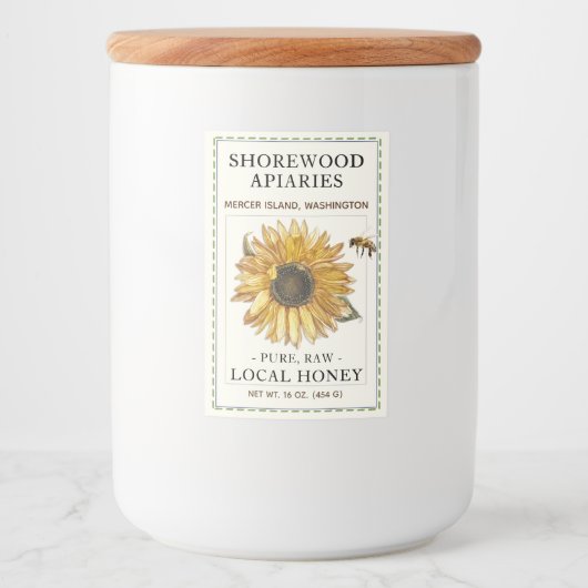 Sonnenblume Honey 2x3" Realistische Bee-Dashed-Gre Lebensmitteletikett (Vorderseite)