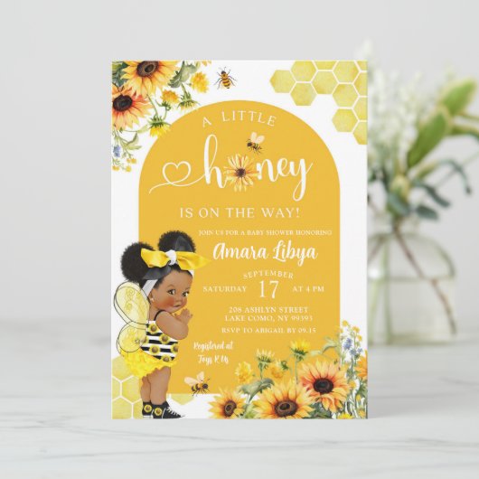 Sonnenblume Honey Bee Baby Dusche Einladung (Stehend Vorderseite)