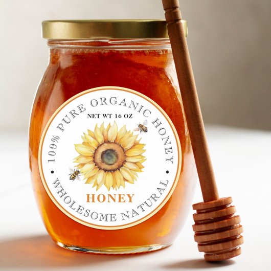 Sonnenblume Honey Bee | Bio Honig Runder Aufkleber