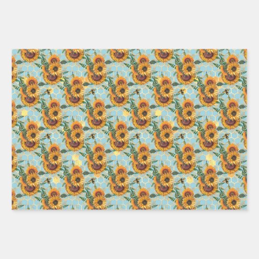Sonnenblume Honeycomb Biene Muster Blumenmuster Geschenkpapier Set (Vorderseite 2)
