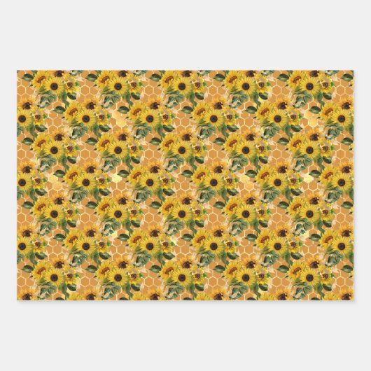 Sonnenblume Honeycomb Biene Muster Blumenmuster Geschenkpapier Set (Vorderseite)